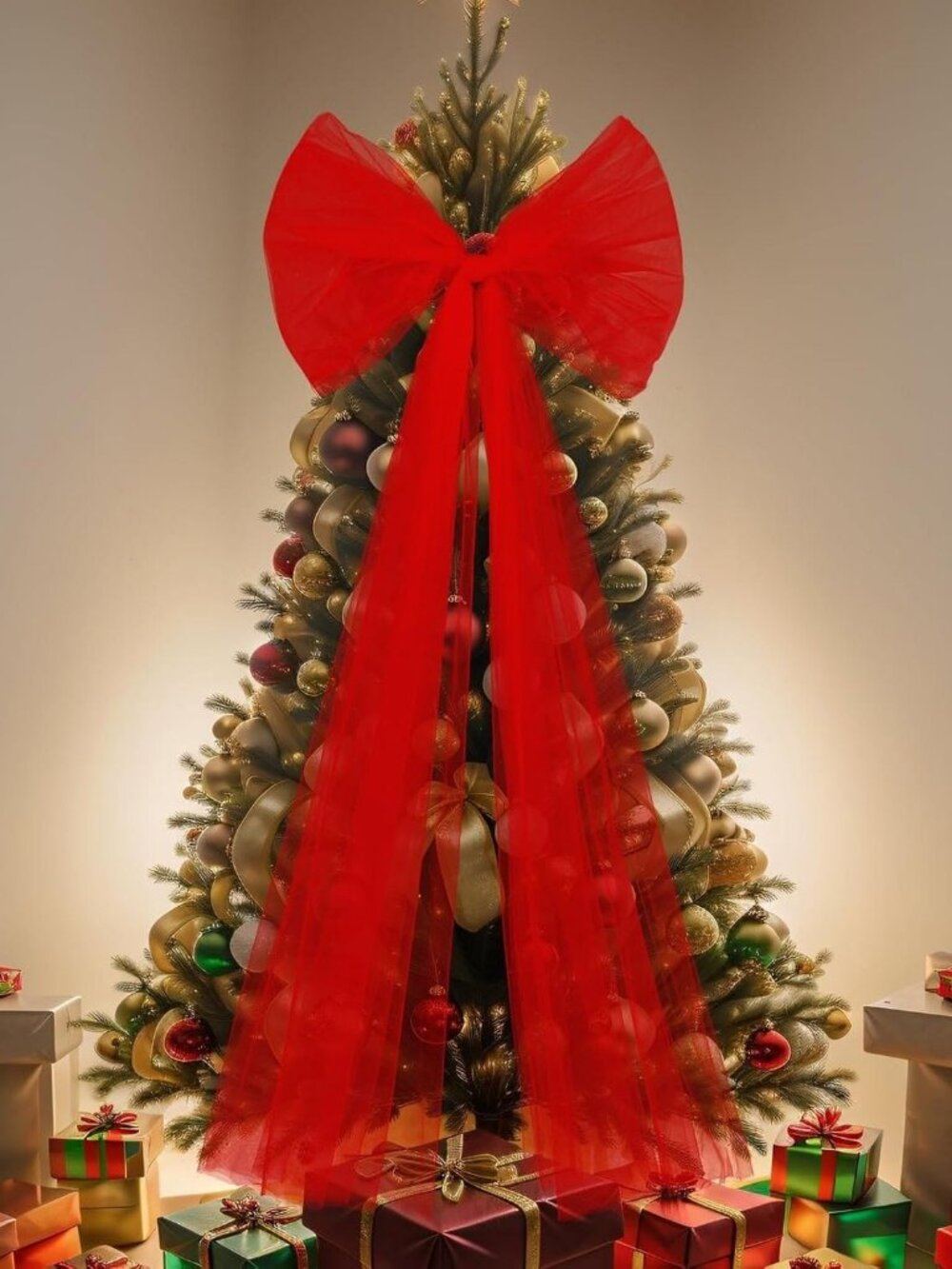 Soulchen 49 Inches Christmas Tree Topper Bow Large Fluffy Tulle Christmas Bow fo